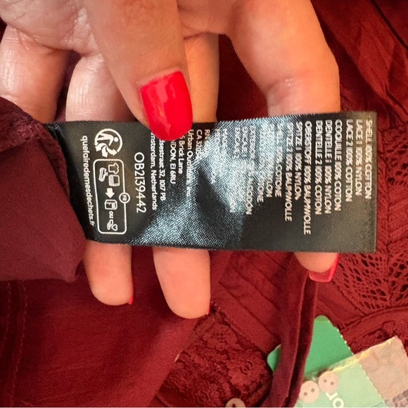 Free People Forevermore Crochet Lace Blouse Burgundy Boho Cotton Top Size L - Picture 13 of 13